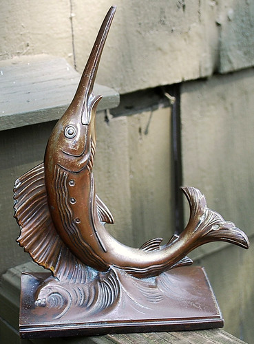 Vtg hand cast brass swordfish - hand,