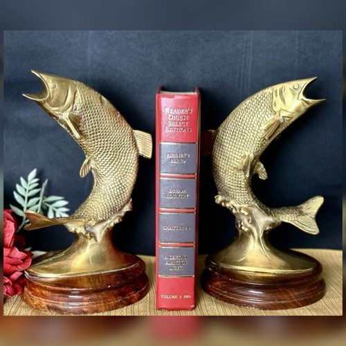 Vintage brass fish bookends - brass,